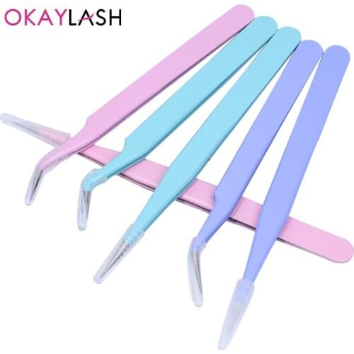 OKAYLASH Professional Metal Tweezers for Graft Lashes Precision Pincers Clips Eyelashes Extension Beauty Tools