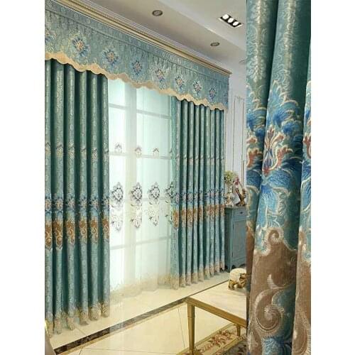 Custom curtains European embroidered bedroom livingroom blue cloth blackout curtain tulle valance drape M833
