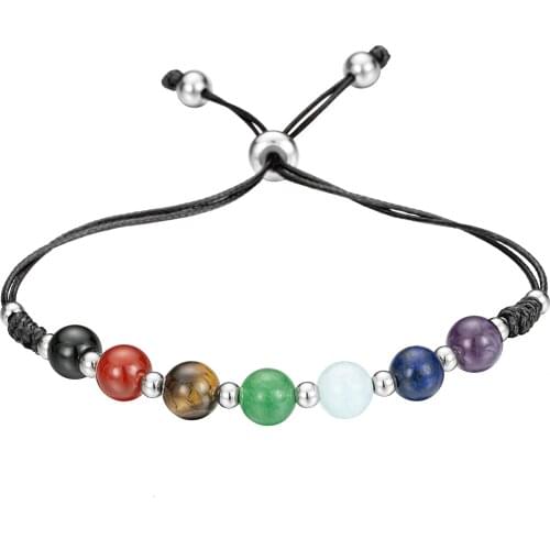 QIMOSHI Leather Cuff Bracelets Wrap Bangle Boho Bracelets with Natural 7 Chakra Stone Beads Crystal l for Women Girls boy Gifts