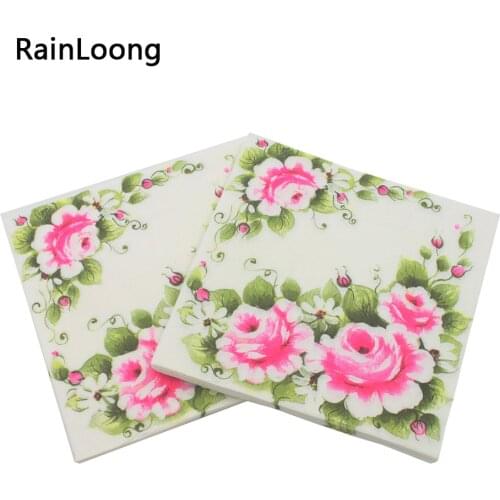 [RainLoong] Printed Feature Pink Rose Flower Paper Napkin Event & Party Supplies Decoration Tissue Decoupage 1 pack (20pcs/pack)
