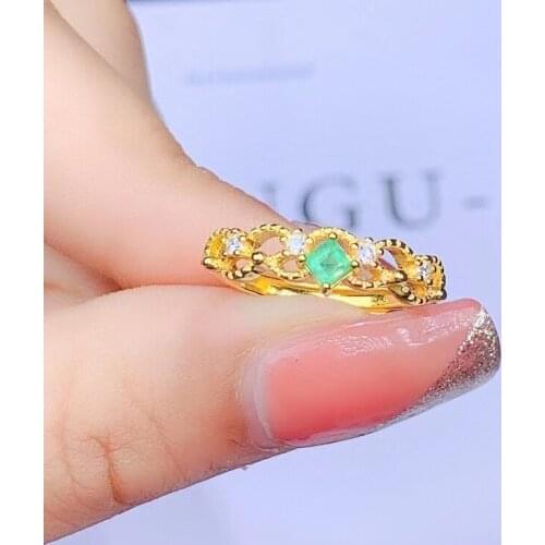 Retro delicate Hollow out square Natural green Emerald gem Ring S925 Silver Natural Gemstone Ring girl Women party gift Jewelry