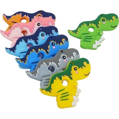 Chenkai 10PCS Silicone Tyrannosaurus Rex Teethers Sensory Chewing Pacifier DIY Baby Necklace Pendant Teething Chewing Toys