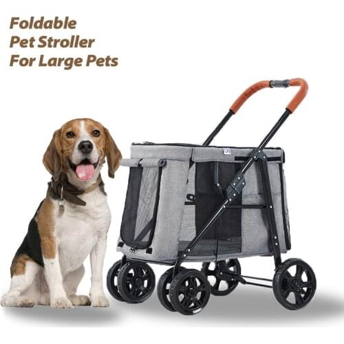 Large Dog Special Stroller Foldable Outdoor Travel Cat Cart With Storage Platform Durable Stable Trolley For Pet Dogs Supplies