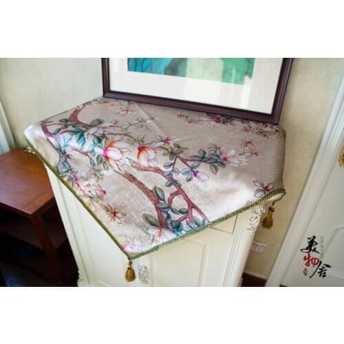 Thick Silver Embroidery Bird Flower Refrigerator Dresser Night Table Cloth Cover Wedding Room Sofa Home Hotel Bedding Decoration