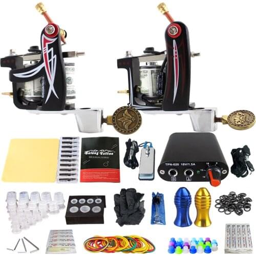 High Quality Machine with Needles Power Supply Gun Set Permanent Make Up Professional Tattoo Kit Set