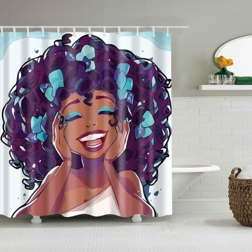 Dafield Black Girl Shower Curtain Afro Art American Fabric Waterproof Mildew Resistant Bathroom African