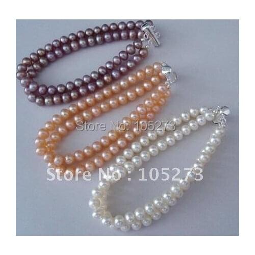 Pearl Jewelry AA 7-8MM White Pink Gray Cultured Freshwater Pearl Bracelet 7.5inch Fashion Girls Womens Jewelry Free Shipping