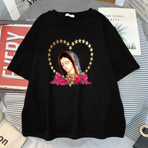 Our Lady Of Guadalupe Printing Womens T Shirt Creativity Breathable Tshirts Fashion Breathable Short Sleeves Vintage Crewneck