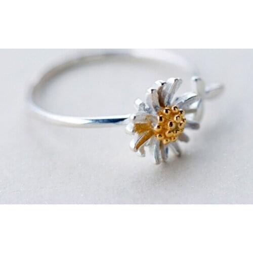 2021 New Trend Korea Style Daisy Flower Rings for Women Silver Color Sunflower Adjustable Open Ring Wedding Party Jewelry Gift
