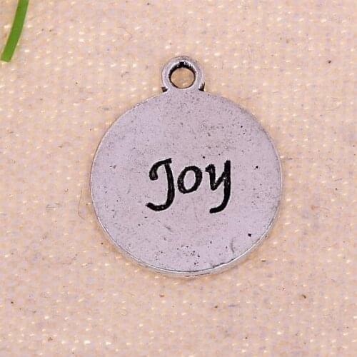 Joy Round Card Charm Pendants Vintage Silver For Bracelet Necklace Fashion Jewelry Making Beads Brand DIY Accessories 10PCS A233