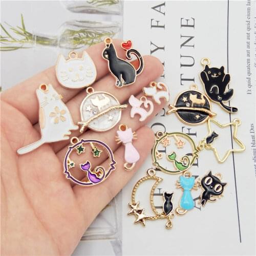 Julie Wang 15PCS Enamel Cat Charms Mixed Styles Alloy Animal Pendants Bracelet Earrings Jewelry Making Accessory