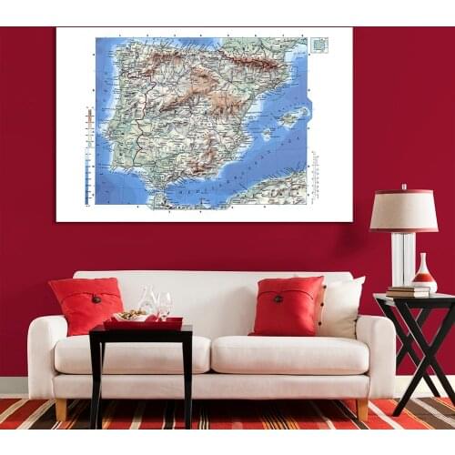 225*150cm In Spanish The Spain Orographic Map with Details Non-woven Canvas Painting Wall Art Poster Home Decor School Supplies