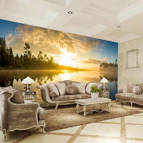 Custom any size 3D wall mural wallpapers Modern fashion Sunset and trees reflected in the lake Wall sticker YBZ074