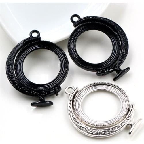 5pcs 25mm Inner Size Rotation Double Side Black Silver Plated Colors Cameo Cabochon Base Setting Charms New Fashion Pendant