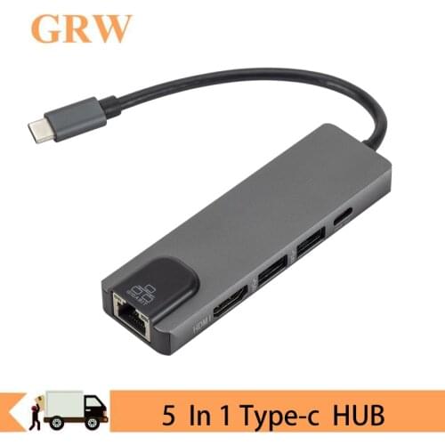 4k hdmi adapter 5 in 1 usb type-c hub usb-c to usb3.0 gigabit ethernet rj45 lan converter for mac book pro laptop pd charge
