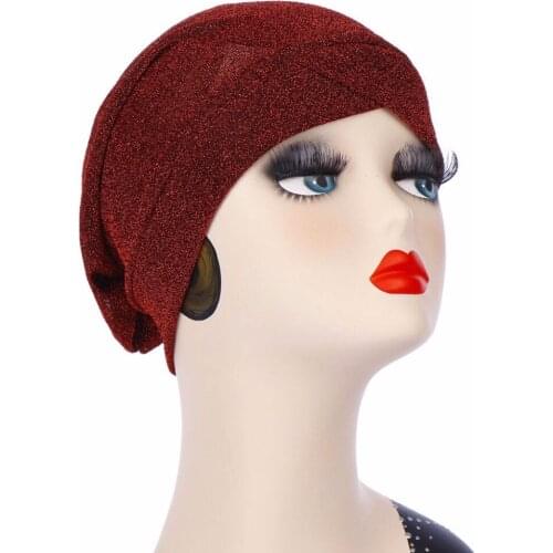 Glitter Silk Bonnet Turban Fashion Wome Turban Hat Indian Muslim Head Scarf Ladies Head Cover Headwrap Cancer Chemo Hat