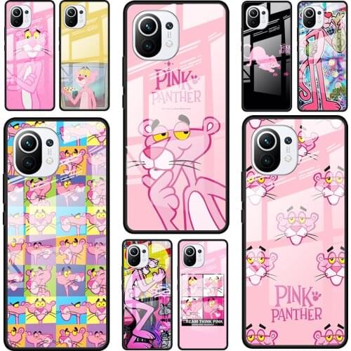 Pink Panther for Xiaomi Mi 11 Ultra Lite 10T Note 10 9T Pro CC9 CC9E 5G Luxury Tempered Glass Phone Case Cover