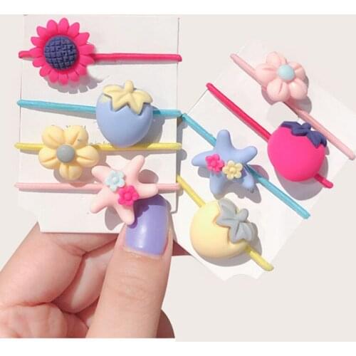 40 Pieces Children Small Rubber Band Tied Hair Accessories Hair Ring Girls High Elasticity Colorful Cartoon Fruit Head Rope