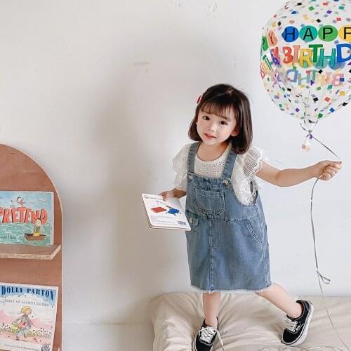Baby Dress 2021 Summer New Toddler Girls Denim Suspender Dress 2-7 Y Kids Casual Korean Solid Strap Dress Kids Dresses for Girls