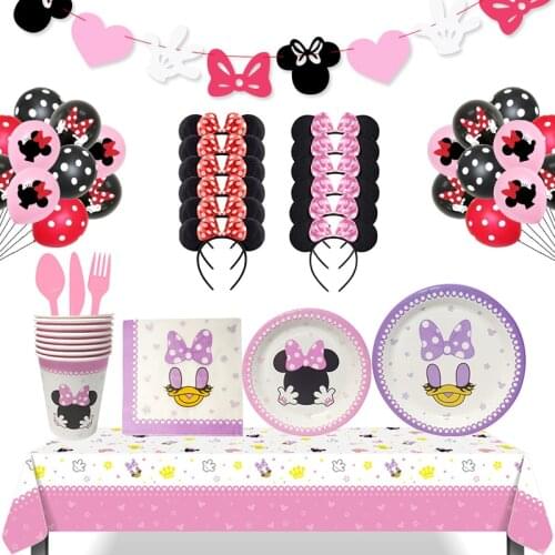 Disney Minnie Mouse Birthday Party Decorations Baby Girl Birthday Disposable Tableware Or Balloon Set Scenes Collection Decor