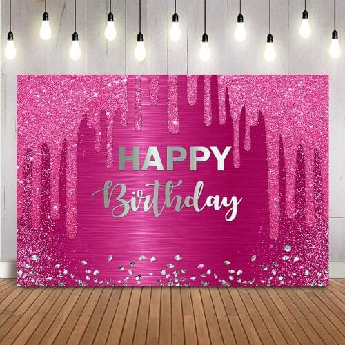Purple Glitter Birthday Backdrop Sliver Happy Birthday Background for Photo Studio Photocall Sliver Diamonds Party Decorations