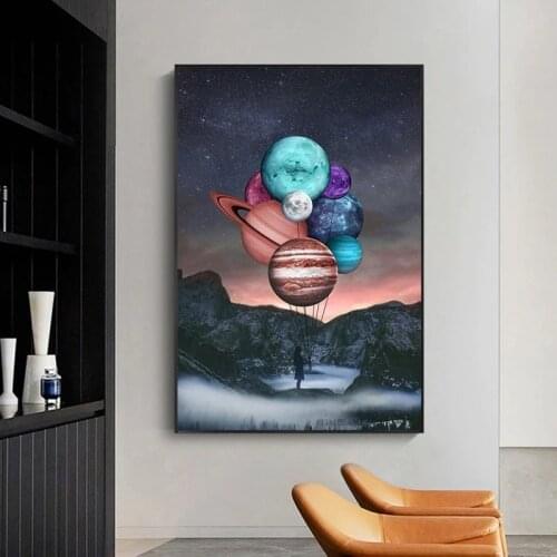 Art Girl Holding The Planets Canvas Painting Posters and Prints Landscape Wall Art Pictures for Living Room Decoration Cuadros