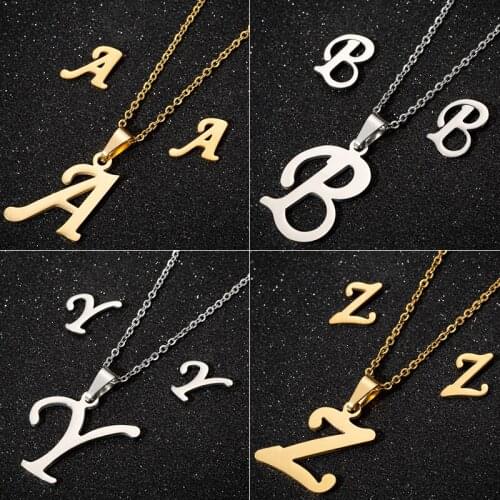 Jisensp Initial Name Choker Necklace Set 26 Letters Pendants Necklaces Women Collares Collier Gift Jewelry Necklace Earrings Set