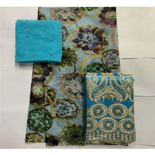 2020 Fashion High Quality Cotton Embroidery 3 Piece Set Lace Fabric For Womens Dress Textile Material 2+5+2 Yards!LXF99157