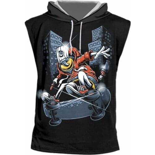 IFPD EU Size Harajuku Mens Casual Hooded Tank Top Cool 3D Print Graffiti Spray Paint Vest Man Sleeveless Plus Size Clothing