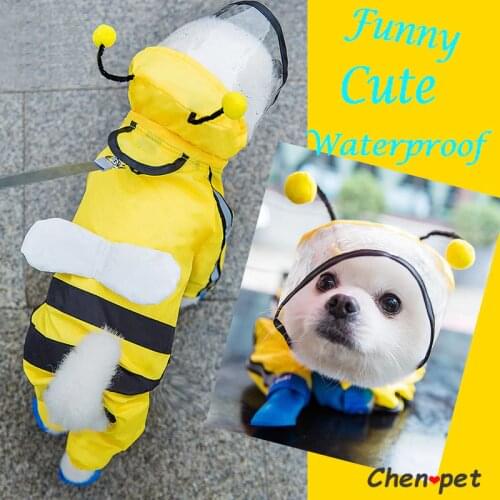 Cute Pet Puppy Dog Waterproof Hoodie Raincoat Apparel Jumpsuit Reflective Rain Coat Shoes Sunscreen Dog Outdoor Clothes Jacket