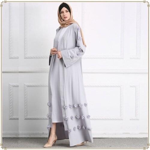 2019 New Flower Muslim Gown Long Sleeve Cardigan Kaftan Elegant Design Maxi Dresses Clothes Worship Service UAE Eid Gift Part