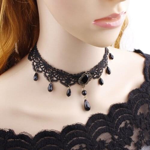 New Retro Court Gothic Personality Multi-Layer Crystal Lace Necklace Clavicle Chain