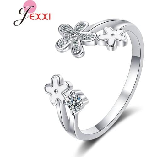 New Simple 925 Sterling Silver Woman Fashion Jewelry Exquisite Crystal Zircon Daisy Flower Opening Adjustable Ring Gift Supplies