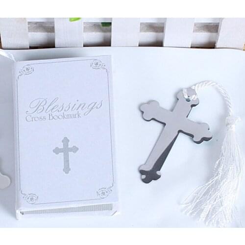 Wholesale Lots 200pcs Gift Box + Silver Pretty Metal Cross Bookmark with tassel For Books wedding favors gifts