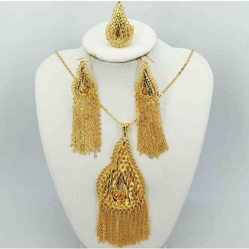 Dubai necklace earrings in gold color copper for women African/Nigerian/Middle East wedding/party gifts/bridal jewelry set