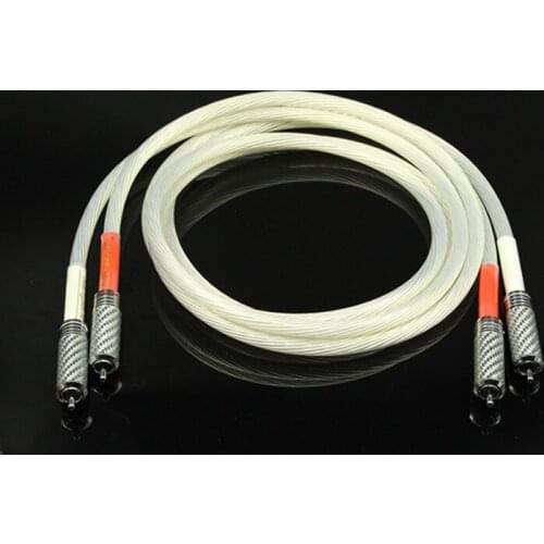 Pair 5N OCC Silver Plated RCA TO RCA Audio Cable With Rhodium Plated RCA Plug Cable