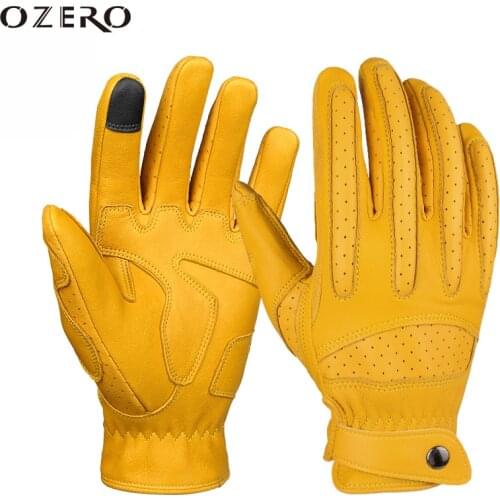 OZERO Cycling Gloves Breathable Leather Touch Screen Motorcycle Full Finger Moto Riding Gloves Summer Men Protective Gear 5035
