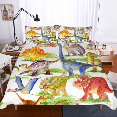 Pterosaur Tanystropheus Dinosaur Bedding Set Kid Cartoon Duvet Cover Set Red Green Blue Bed Linen Set with Pillowcase Full Queen