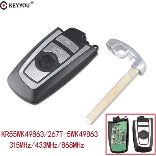 KEYYOU 4 Button Remote Control Car Key Fob Case For BMW 5, 7 Series CAS4 Keyless Entry Remote KR55WK49863 315/433/868mhz