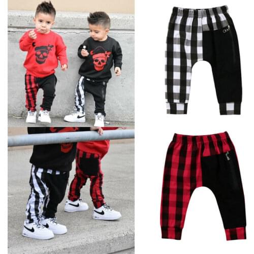 Kids Boys Pants Plaid Harem Pants Casual Sport Pants Loose Long Trousers Sweatpants Jogging Jogger Pants