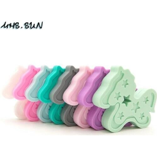 MHS.SUN Cute Silicone Horse Pendants With Star Printed Baby Infants Silicone Teether Nursing Pendants Chewing Jewelry BPA Free