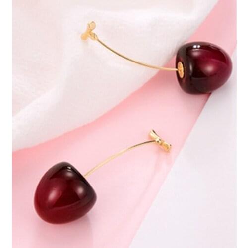 Resin Cute Romantic Round Cherry Dangle Earrings Red Cherry Fruit Earrings Bohemian Earrings For Women Drops Earrings