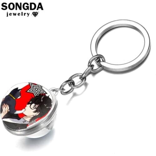 SONGDA Persona 5 Keychain Akira Kurusu Anne Takamaki Two Sided Cartoon Print Glass Ball Key Chain Game P5 Key Ring Gift for Fans