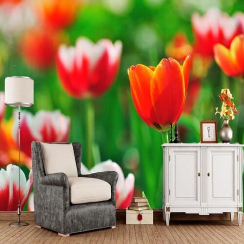 Modern home decoration wallpaper, tulip natural landscape art murals for the living room sofa background wallpaper roll