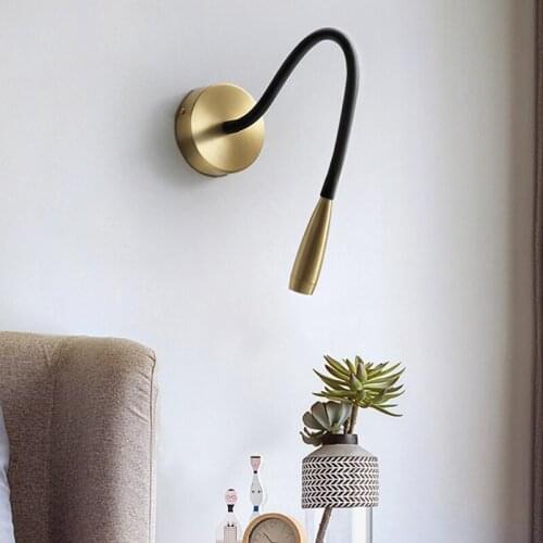 Modern Minimalist Wall Lamp All Copper Wall Lamp For Bedroom Study Led Bedside Reading Light Bathroom Fixtures Wall Mirror Light
