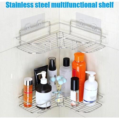 Stainless Steel Storage Rack Punch-free Singer Layer Triangle Wall Mounted Shelf Holder for Bathroom Kitchen Bedroom