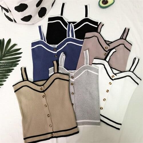 Gowyimmes Big Size Vintage Women Knitted Vests Sexy Sling Vest Crop Tops Short Paragraph Lady Camis Tank Brief Bottomings PD399