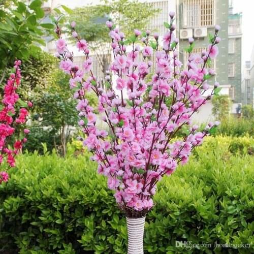 115CM height Artificial Cherry Spring Plum Peach Blossom Branch Silk Flower Tree For Wedding Party Decoration pink white red col