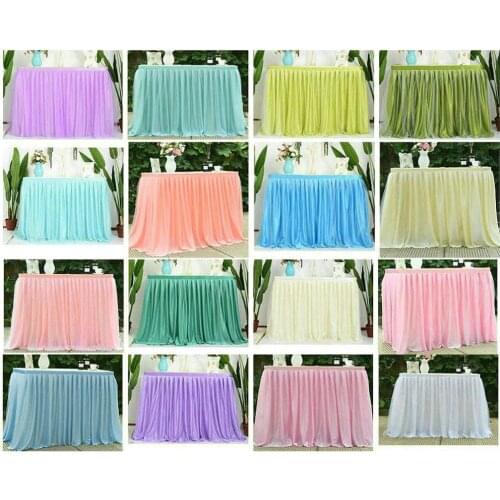 Wedding Party Table Skirt Tulle Two Layer Ice Silk Fabric Cover Tableware Cloth Baby Shower Home Birthday Wedding Party Decor