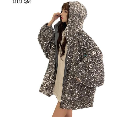 2020 Winter Jacket Women New Korean Style Hooded Sequins Padded Coat Women Plus Size Loose Add Cotton To Thicken Female Jacket